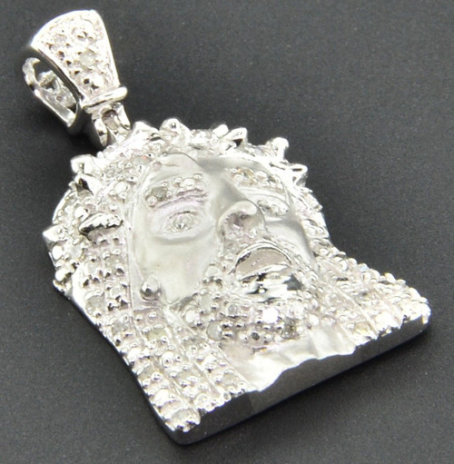 Diamond Jesus Face Pendant Piece 10K White Gold 0.18 Ct Mini Sideways Charm