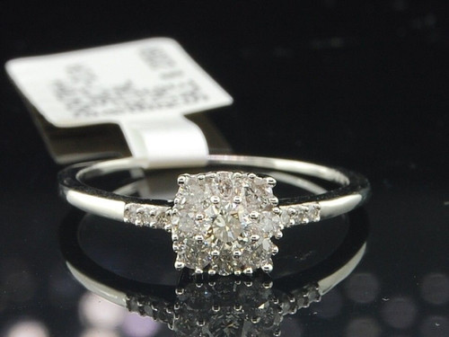 14k White Gold Round Diamond Flower Design Engagement Promise Ring 1/2 Ct.