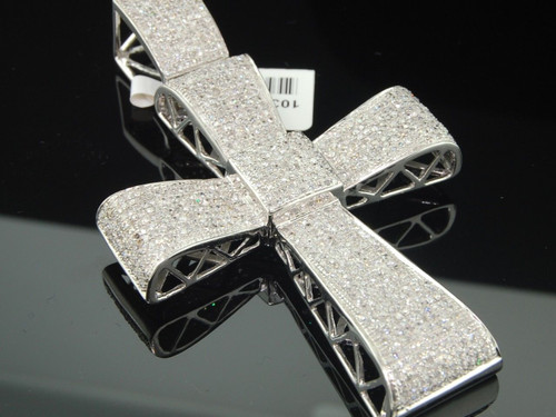 Diamond Cross Pendant Mens 10K White Gold Pave Round Designer Charm 3.50 Tcw.