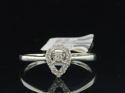 Ladies 10K White Gold Teardrop Round Diamond Engagement Ring Bridal Set 0.12 Ct.