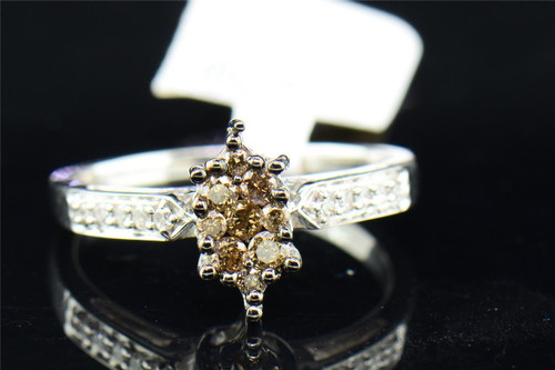 Brown Diamond Engagement Ring 10K White Gold Round Cut Marquise Shape 0.40 Ct