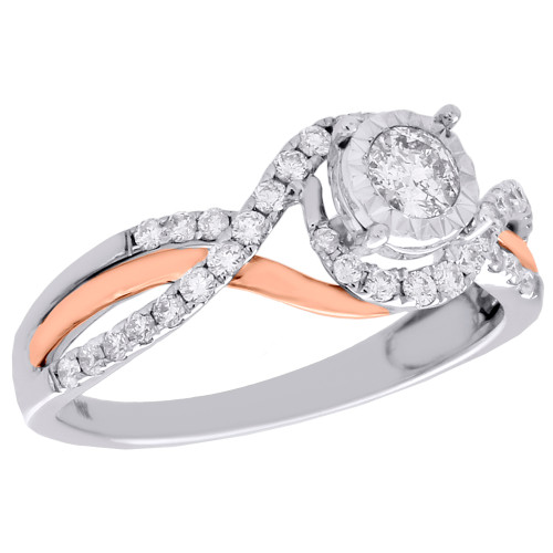 14K Two Tone Gold Solitaire Diamond Intertwined Bypass Engagement Ring 0.50 CT.