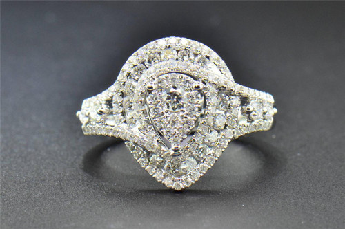 Diamond Engagement Ring 14K White Gold Halo Pear Shape Design 1.11 Ct.