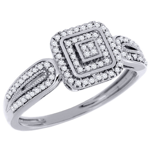 Diamond Cluster Engagement Wedding Ring 10K White Gold Pave Square Head 0.20 Ct.