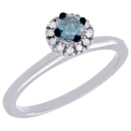 Blue Solitaire Sterling Silver with Round Diamond Engagement Wedding Ring 1/4 Ct