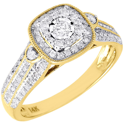 Diamond Engagement Ring Ladies 14K Yellow Gold Wedding Round Pave 0.39 Tcw.