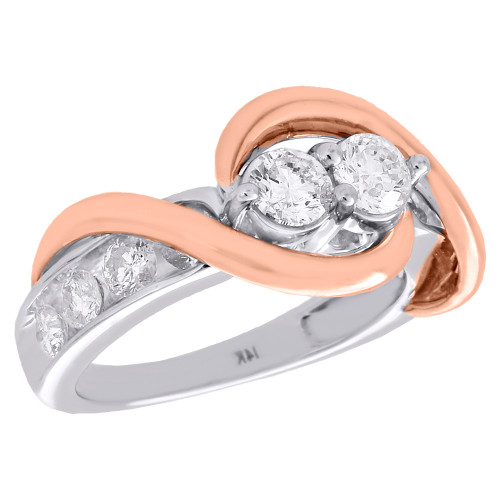 14K White Gold Two Stone Diamond Love & Friendship Swirl Engagement Ring 1.50 CT