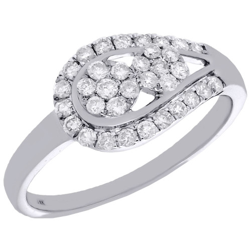 14K White Gold Two Stone Cluster Diamond Teardrop Flower Engagement Ring 0.33 Ct