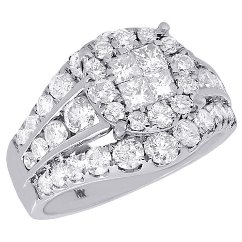 14K White Gold Princess & Round Cut Diamond Soleil Engagement Ring 2.50 Ct.