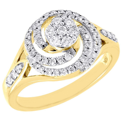 Diamond Engagement Ring Ladies 10K Yellow Gold Round Pave Wedding 0.54 Tcw.