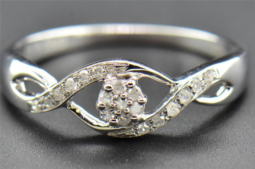 Round Diamond Engagement Ring 10K White Gold Flower Infinity Band 0.13 Ct