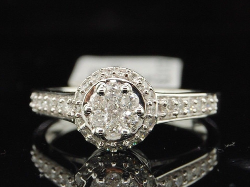 10K White Gold Round Cut Diamond Flower Engagement Ring 0.48 Cttw