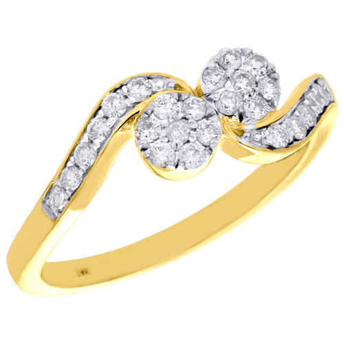 14K Yellow Gold Two Stone Cluster Diamond Flower Swirl Engagement Ring 1/3 Ct.