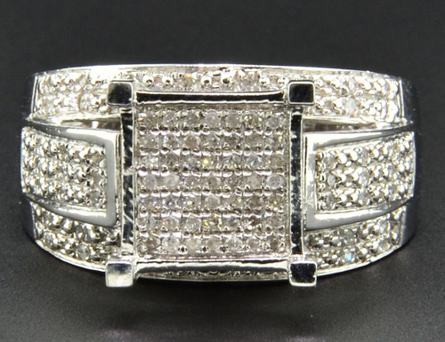 Diamant-Verlobungsring mit Pavé-Kopf, 925er-Sterlingsilber, weißes Finish, 0,45 ct.