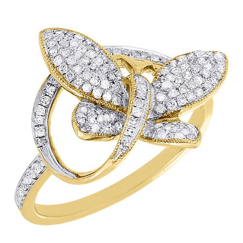 10K Ladies Yellow Gold Diamond Fashion Butterfly Style Ring Engagement 0.40 ct.