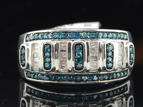 Ladies .925 Sterling Silver Blue Diamond Engagement Ring Designer Fashion Band