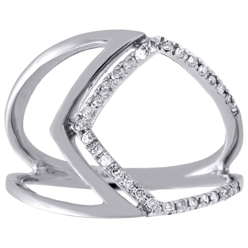 10K White Gold Diamond Geometric Statement Ring Modern Cocktail Band 0.17 CT.