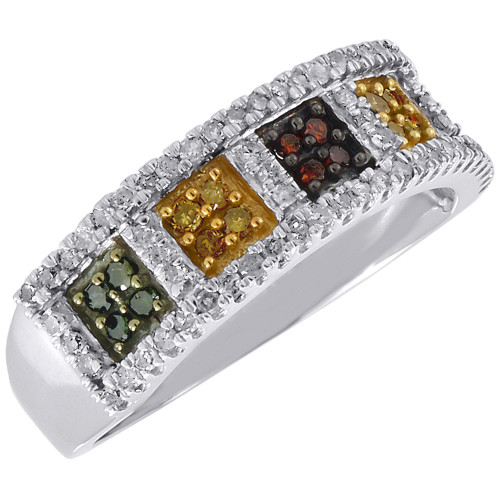 Multicolor Diamond Fashion Band 10k White Gold Round Cocktail Ring 0.50 Ct.