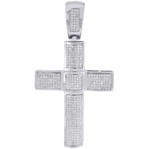 Diamond Cross Pendant 10K White Gold Mens Puffed Round Cut Fashion Charm 1.06 Ct