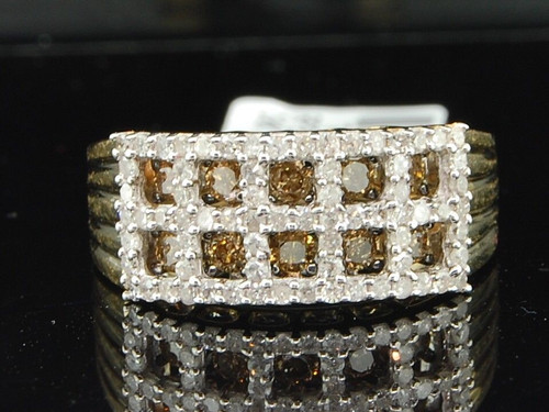10k Yellow Gold Round Cut Brown Diamond Champagne Fashion Cocktail Ring 0.81 Ct.