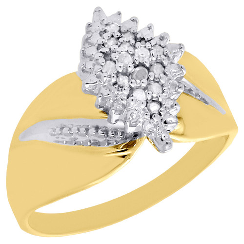 10K Yellow Gold Genuine Round Diamond Marquise Cluster Cocktail Ring 0.15 Ct.