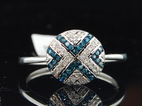 Blue Diamond Designer Ring 10K White Gold Cocktail Fashion Band 0.15 Ct.