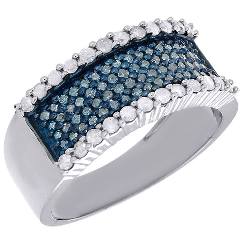 Blue & White Diamond Cocktail Band .925 Sterling Silver Ring 0.61 Ct.