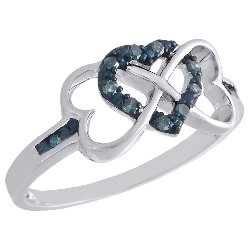Anillo de compromiso con promesa de corazón e infinito de diamantes azules en plata de ley de 1/10 CT
