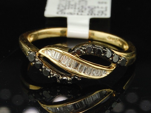 Black Diamond Swirl Fashion Cocktail Right Hand Ring 14K Yellow Gold 1/3 Ct