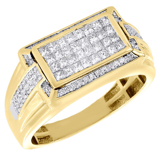 14k Yellow Gold Wedding Band Invisible Princess Cut Diamond Pinky Ring 0.74 Ct.