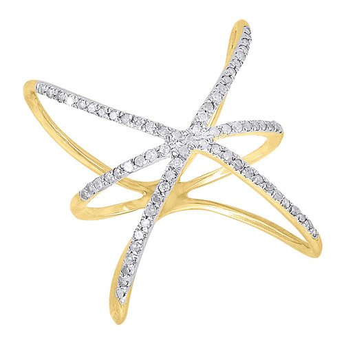 10K Yellow Gold Diamond Ladies Intertwined Star Fashion Right Hand Ring .33 Ct.