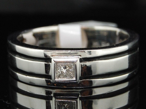 Diamond Solitaire Wedding Band Mens 10K White Gold Princess Cut Ring 0.15 Tcw.