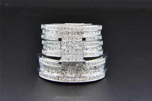 Diamond Trio Set Matching Engagement Ring Wedding Band 10K White Gold 2.55 Ct