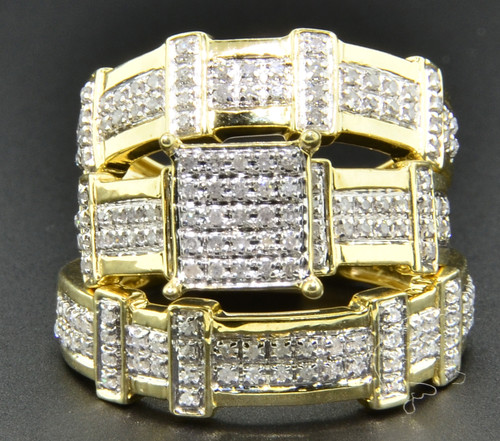 Diamond Trio Set Matching Engagement Ring 10K Yellow Gold Wedding Band 0.55 Ct.