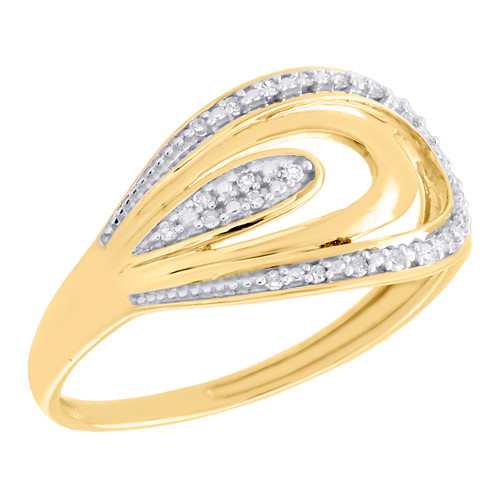 10-Karat-Gelbgold-Echtdiamant-Multi-Loop-Rahmen-Bandring mit geteiltem Schaft, 1/20 ct.