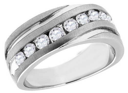 Diamond Wedding Band 10K White Gold Round Cut 1 Ct. Men's Comfort Fit Ring