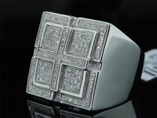 MENS .925 STERLING SILVER 0.60 CT PAVE DIAMOND PINKY RING