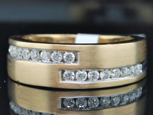 MENS YELLOW GOLD ROUND DIAMOND WEDDING BAND RING .50CT