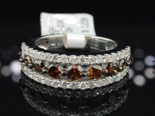 White Gold Brown Round Cut Diamond Wedding Fashion Band Cocktail Ring 1.95 Ct.