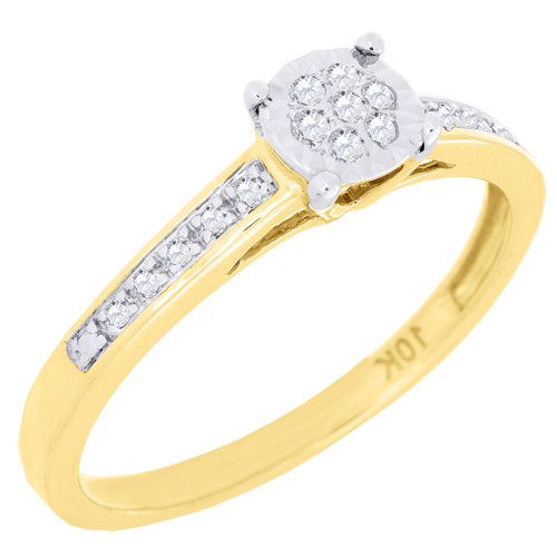 Anillo de bodas de compromiso con diamantes para mujer, oro amarillo de 10 k, talla redonda, 0,09 ct