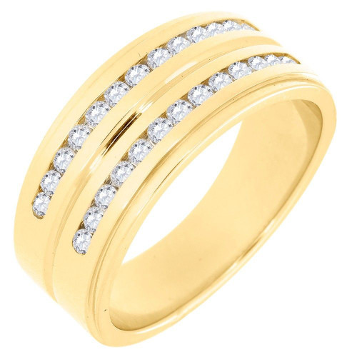 Diamond Wedding Band 14K Yellow Gold Mens Round Cut Engagement Ring 0.52 Ct.