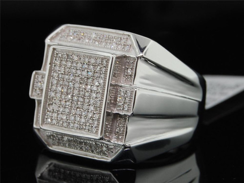 MENS .925 STERLING SILVER .50 CT PAVE DIAMOND PINKY RING