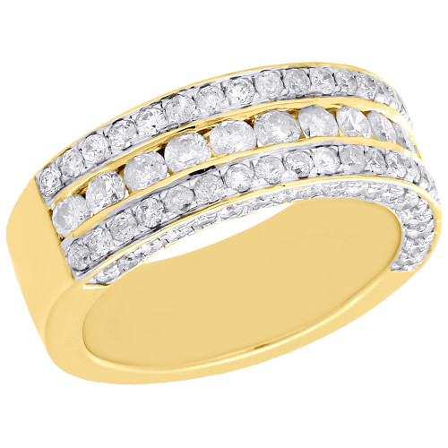 10K Yellow Gold  Round Cut Diamond Wedding Band Mens Channel Set Ring 2.50 ct.