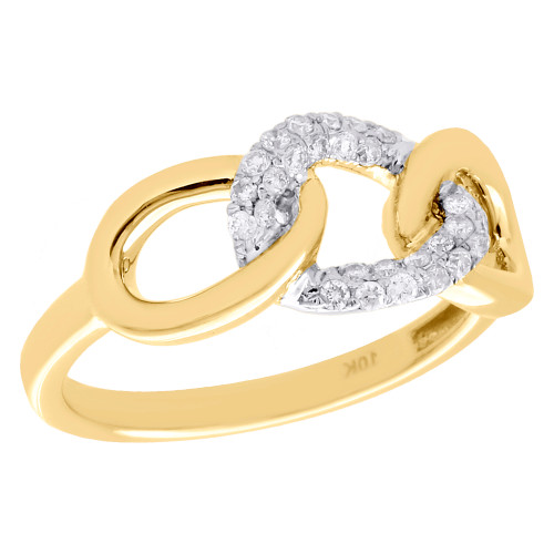 10K Yellow Gold Diamond Interlinked Band Triple Link Right Hand Ring 0.20 CT.