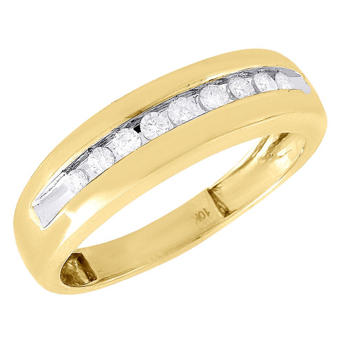 Diamond Wedding Band Mens 10K Yellow Gold Round Cut Anniversary Ring 0.25 Tcw.