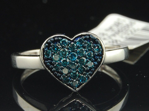 Blue Diamond Heart Cocktail Ring 10K White Gold Right Hand Promise Band 0.30 Ct.