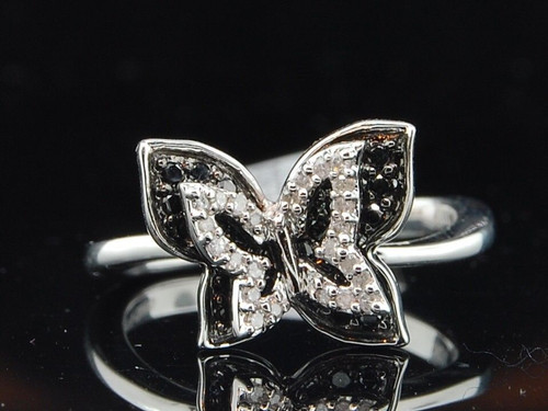 Black Diamond Butterfly Ring 10K White Gold Ladies Fashion Cocktail Band .35 Ct.