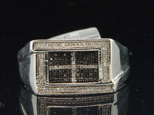 Black Diamond Pinky Ring White Gold Pave Square Fashion Statement Band 0.25 Ct.