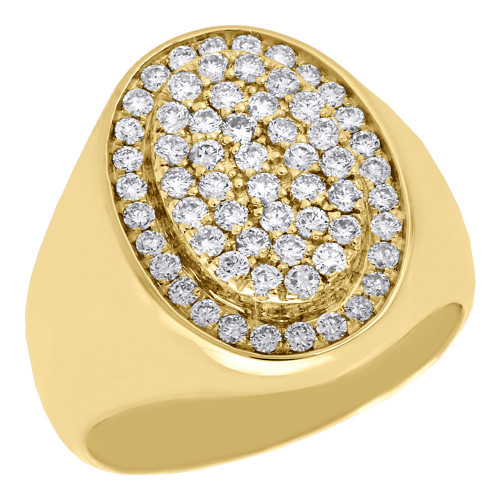 10K Yellow Gold Diamond Pinky Ring Mens Designer Oval Statement Band 1.20 ct.