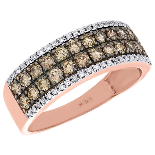 14K Rose Gold Brown Diamond Ladies Wedding Anniversary Band Fashion Ring 0.85 Ct